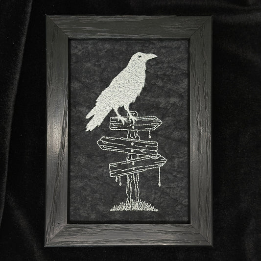 Crow on Crossroads Sign | 4x6in